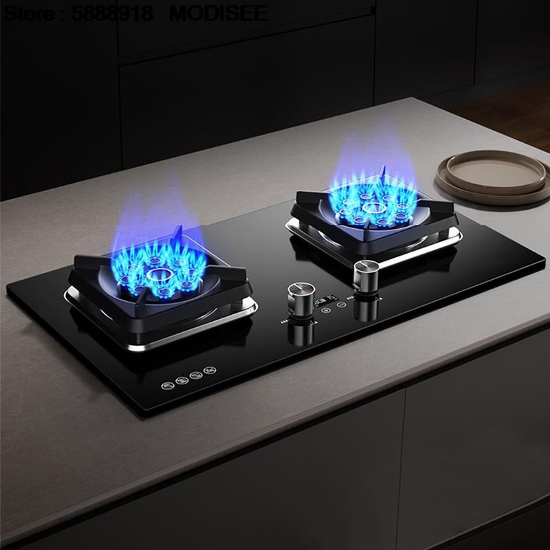 Kompor Kompor Gas Dapur untuk Rumah Kompor Gas Tertanam Ganda Panel Gas Kompor 6KW 2 Pembakar Gas Ca