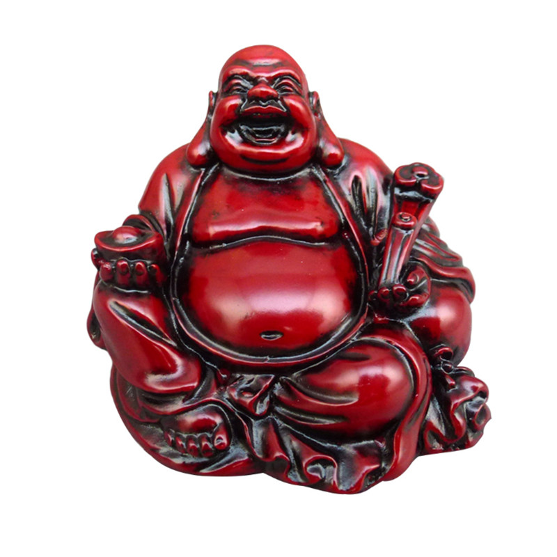 Patung Buddha Mini Kreatif Resin Tertawa Patung Buddha Maitreya Merah Kerajinan Patung Ornamen Dekor