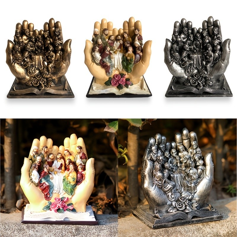 Patung Pemandangan Perjamuan Terakhir Resin Genggam Patung Agama Kristen Pesta Makan Malam 3D Gambar
