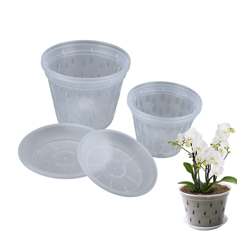 Pot Bunga Pot Drainase Penanam Taman dengan Lubang Keranjang Anggrek Bening Ornamen Plastik Aksesori