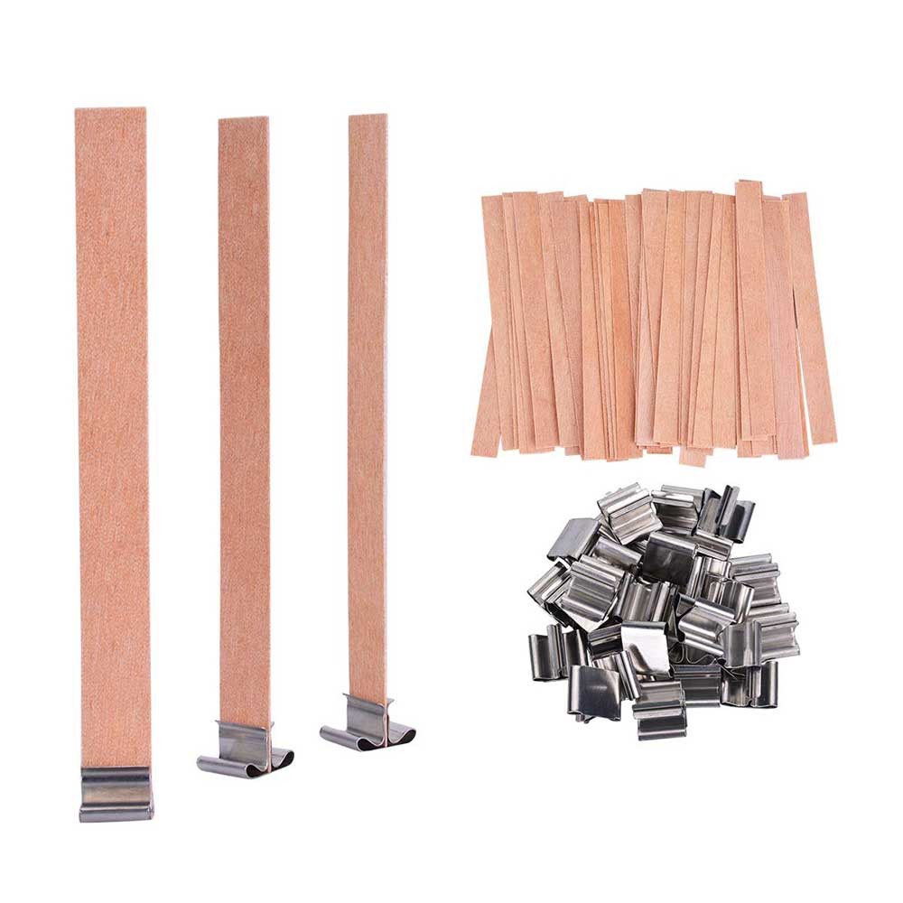 50 Buah Sumbu Kayu Lilin Kayu dengan Dudukan Besi Inti Lilin Sumbu Lingkungan Alami Perlengkapan Pem