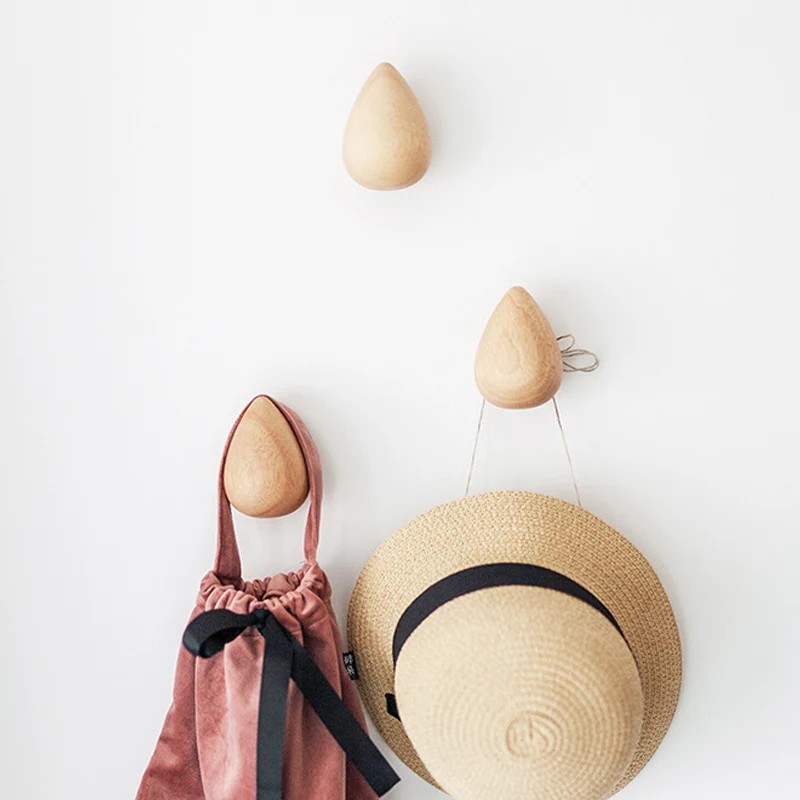 Kait Dekoratif Ruangan Kait Dinding Kayu Kait Kunci Tetesan Air Rak Mantel Rumah Kreatif Modern Kait