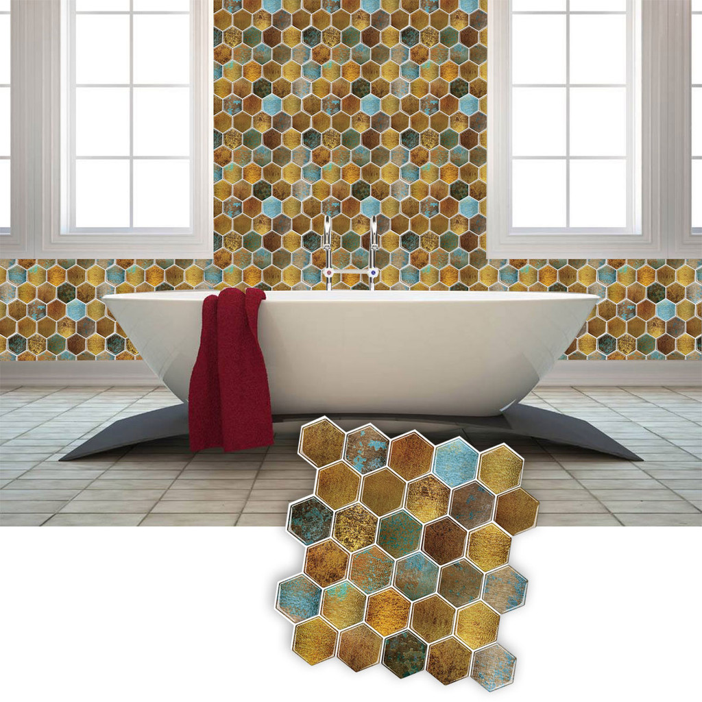 Wostick 3 Lembar Stiker Ubin Dinding Berperekat Bentuk Segi Enam Wallpaper DIY Panel Dinding 3D Taha