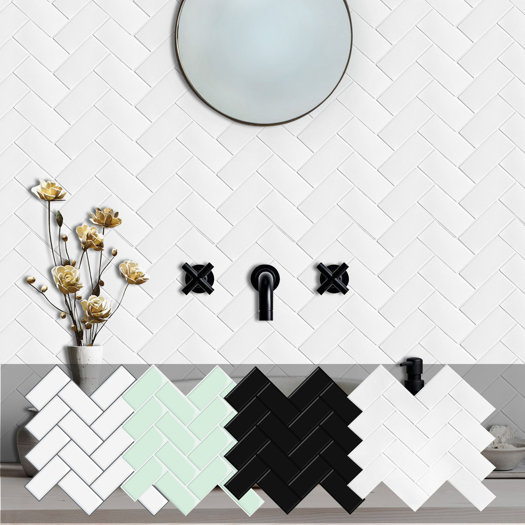 Ubin Dinding DIY Tahan Air Backsplash Dapur Stiker Dinding Herringbone Berperekat Kertas Dinding Vin