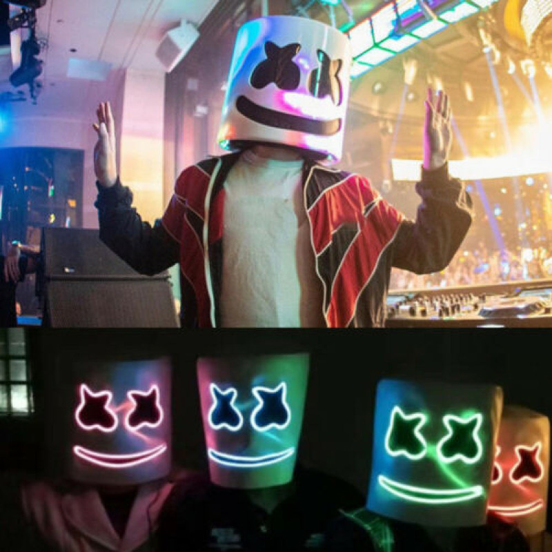 Topeng DJ LED Halloween topeng Marshmello seperti hidup masker helm bersirkulasi alat peraga pesta H