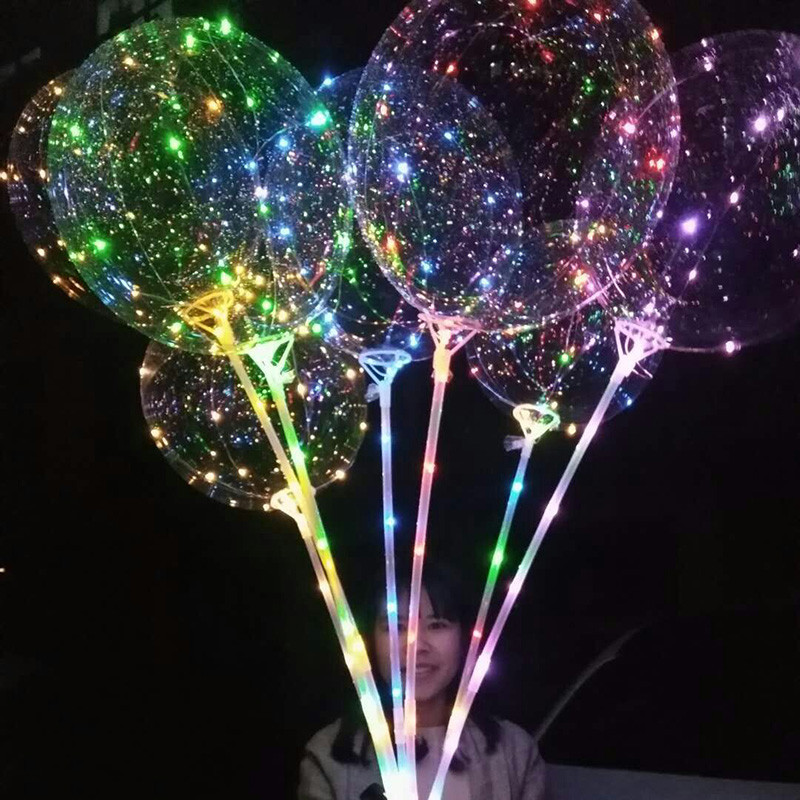 Balon Led Gagang 20 Inci Balon Helium Bobo Transparan Bercahaya Dekorasi Pesta Ulang Tahun Pernikaha