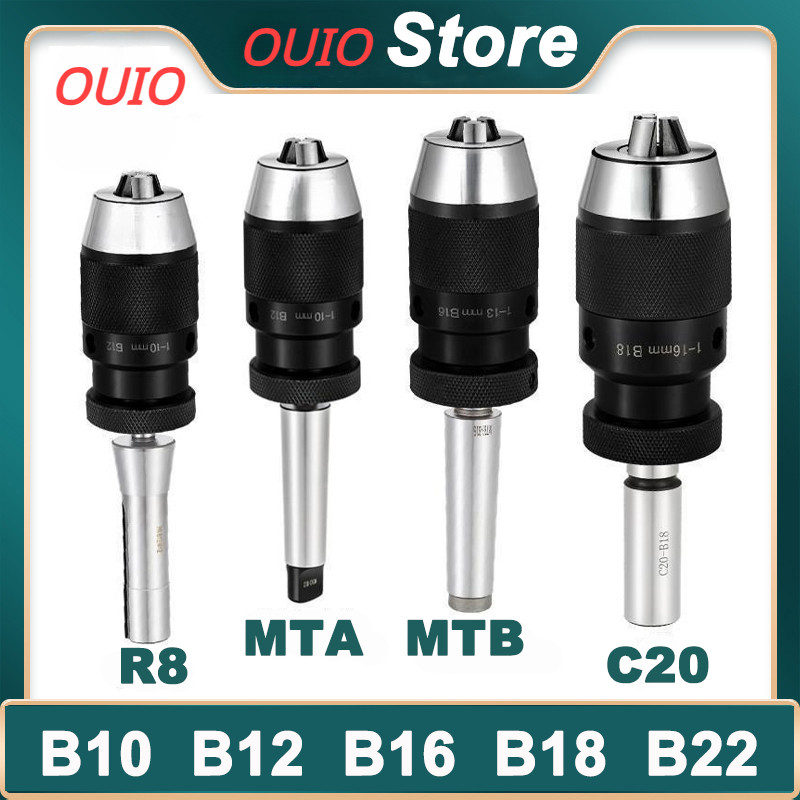 OUIO B10 B12 B16 B18 B22 Chuck Bor Pengencang Otomatis MT1 MT2 MT3 MT4 MT5 R8 C10 C12 C16 C20 Batang