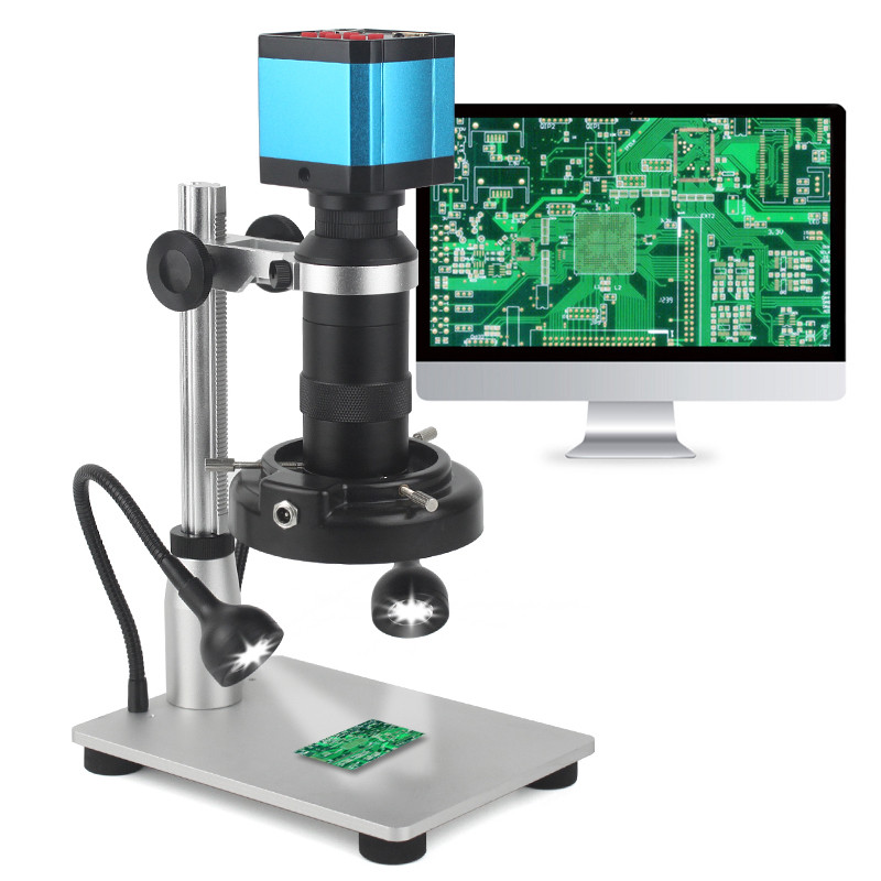 Set Kamera Digital Mikroskop Monokuler Video Digital HDMI 2K 130X Lampu LED C-mount untuk Alat Perba