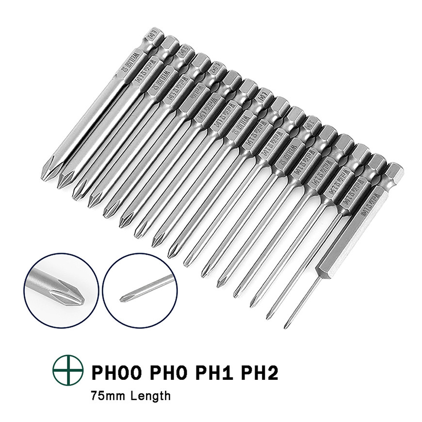 1 Buah 1/4 "Hex Driver Bit Silang Magnetik Kuat 75Mm PH00 PH0 PH1 PH2 Phillips S2 Mata Obeng Listrik