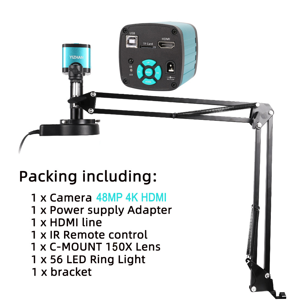 Mikroskop Digital 4K 48MP untuk Penyolderan Elektronik Mikroskop Elektron HDMI Lensa 1X-150X Kamera 