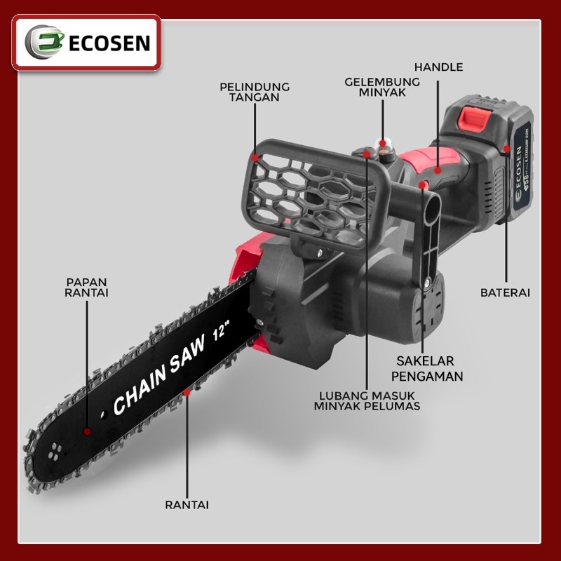 ECOSEN/GERGAJI MESIN MINI PEMOTONG KAYU/GERGAJI BATERAI/GERGAJI LISTRIK 12 INCH/CHAINSAW/GERGAJI