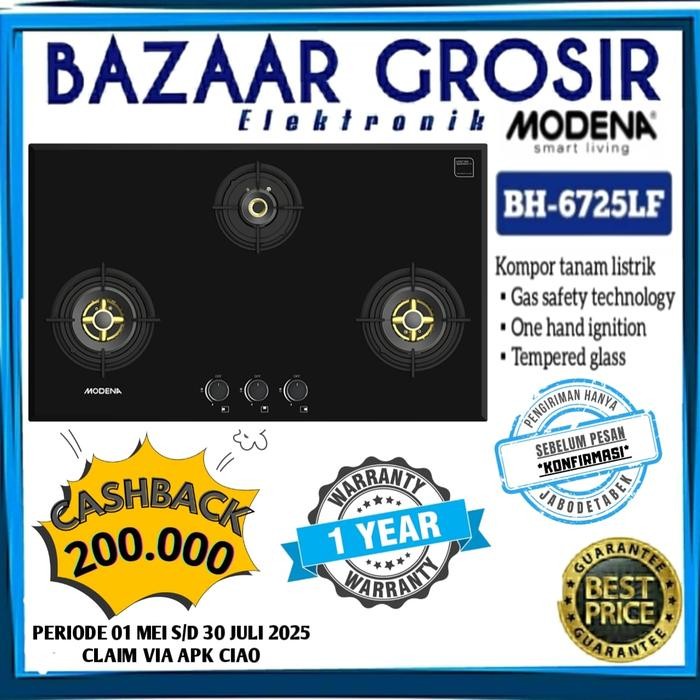 Modena Kompor Tanam 2 Tungku Bh 6725 Lf / Bh6725Lf / Bh6725 Lf 80 Cm