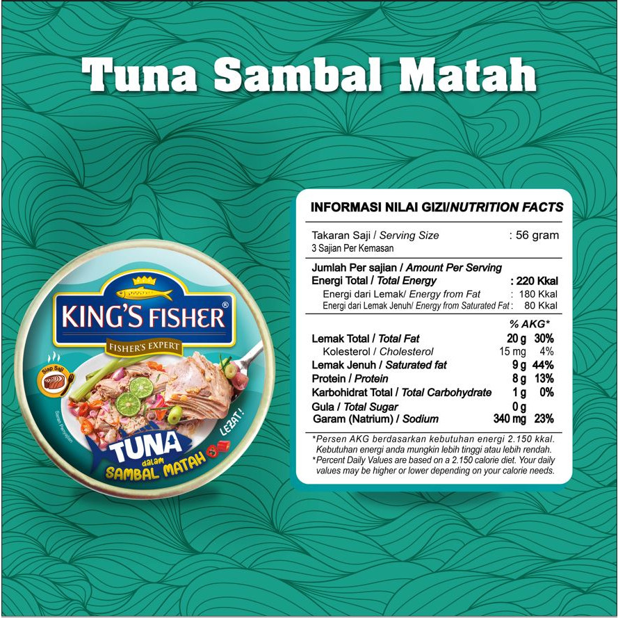 

Paket 2 pcs King's Fisher Sarden Goreng Rasa Balado 425g dan Tuna sambal matah 170g Makanan Kaleng