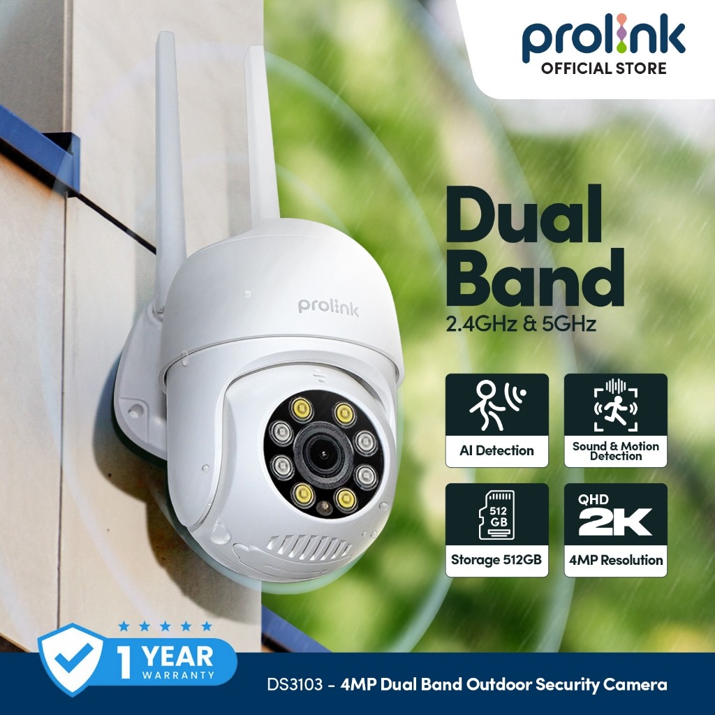Bottom top - Prolink 4MP Smart IP Cam CCTV Wifi Dual Band Outdoor QHD 360 View DS-3103