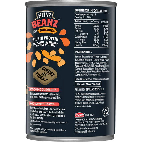 

HEINZ BEANZ and Sausages 420gr baked beans in tomato sauce