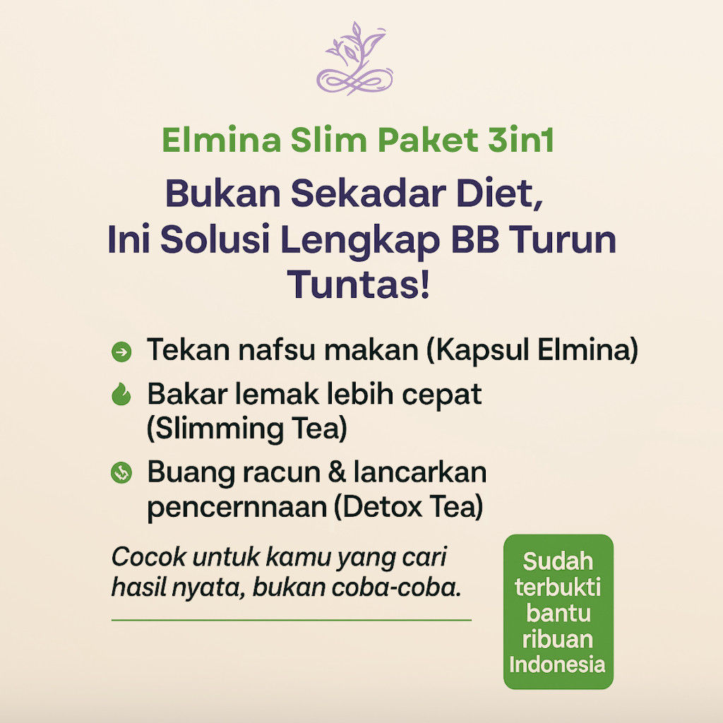 Paket Lengkap 3in1 Elmina Slim Teh Detox + Slimming Tea + Kapsul Pelangsing Obat Diet Herbal BPOM