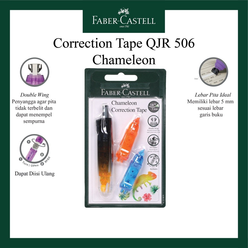 

Correction Tape Faber Castell Chameleon / Tipe X Kertas / Gratis 2 Buah Refill