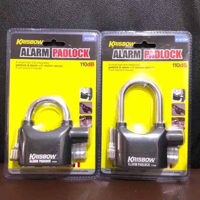 Gembok Alarm Anti Maling KRISBOW Padlock Sensor Getar 110Db Kunci Pagar Rumah Tahan Air