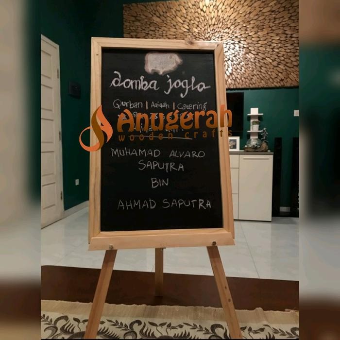 

Papan Tulis Kapur 60x40cm kaki stand 80 tripod kayu Anugerah Wooden craft Bogor chalkboard