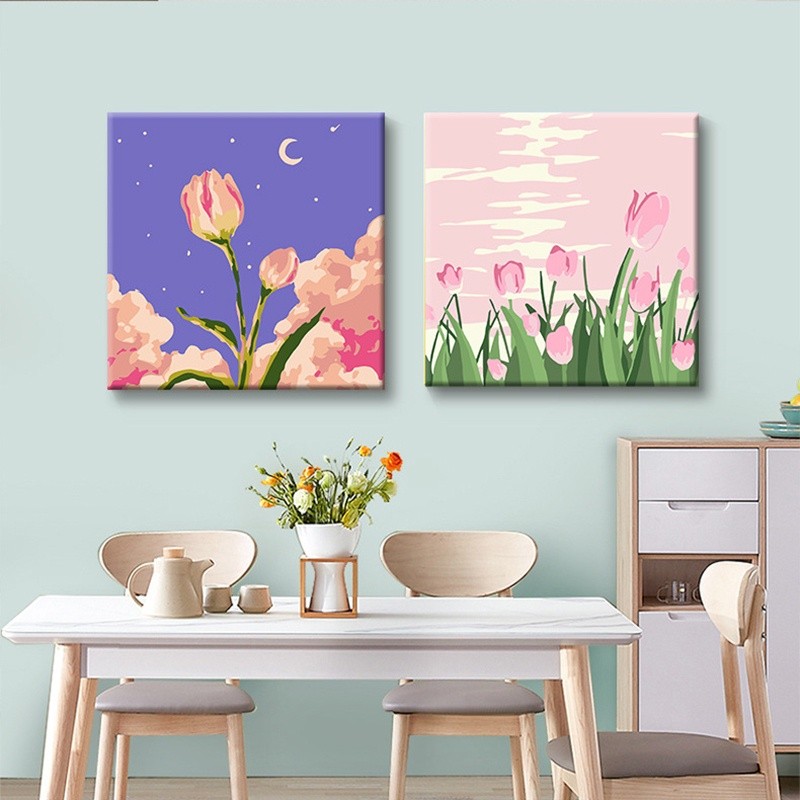 

PAINT BY NUMBER 20x20 CM AESTHETIC LANDSCAPE KANVAS PAINTING KIT WITH FRAME SIAP LUKIS
