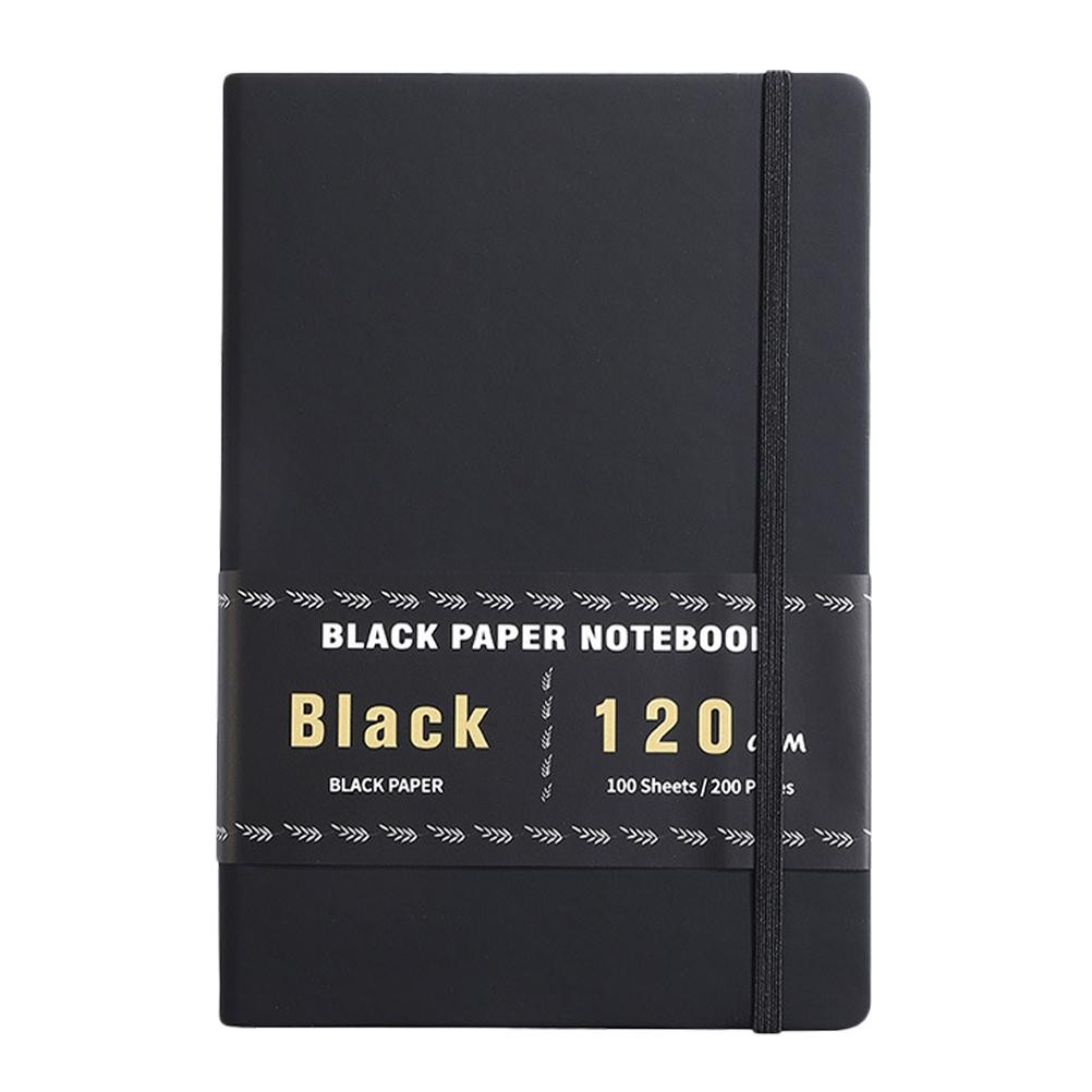 

100 Sheets Black Paper Notebook Hard Cover Sketching Journaling Graffiti Blank Pages Compact Travel