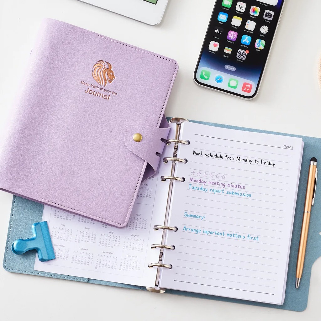 

Best Selling B6 Undated Loose Leaf Notebook Pu Leather Cover Six Hole Horizontal Line Notebook Diary