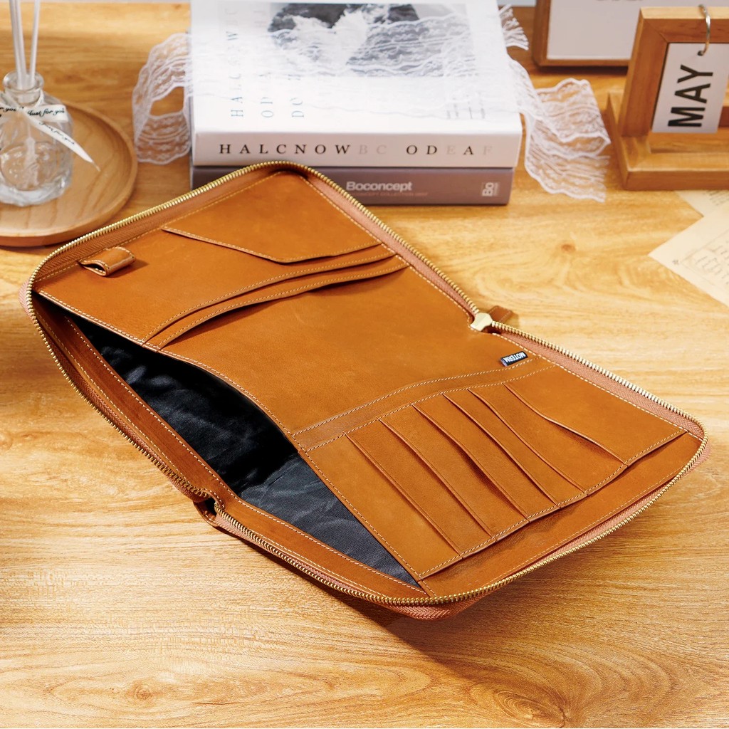 

Moterm Full Grain Vegetable Tanned Leather A5 Zip Cover With Top Pocket Planner Zipper Notebook