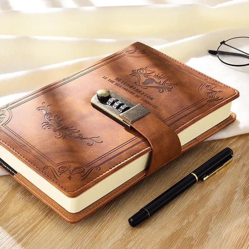 

A5 200 Pages Retro Password Book With Lock Diary Thickened Creative Hand Ledger Student Notepad