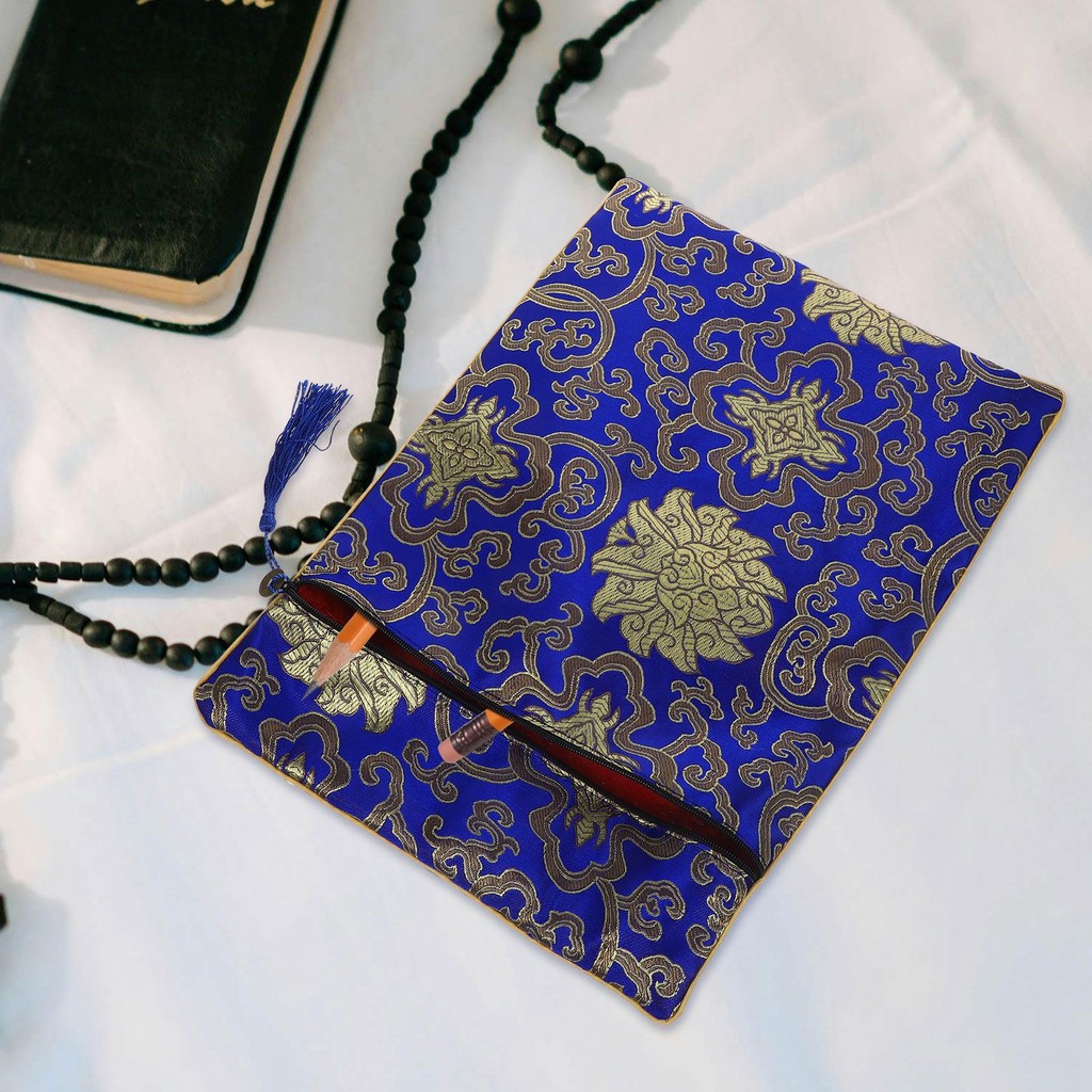 

Large Capacity Pen Bag 24X34Cm Blue Flower Notebook Bag Pencil Case Zipper Storage Books Stationery