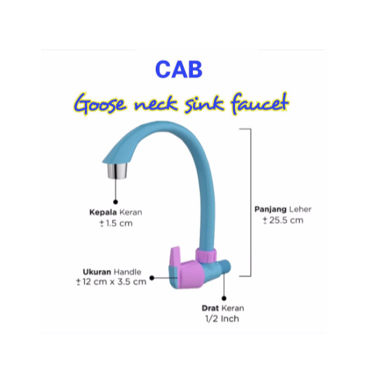 Bararoomkey_ Cab Kran Angsa Pvc Plastik / Kran Wastafel / Kran Cuci Piring 1/2 Inch Pink/Biru