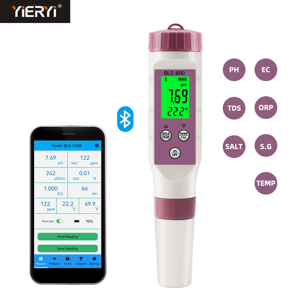7 In 1 Temp ORP EC TDS Salinitas S.G PH Meter Online Penguji Kualitas Air Gigi Biru Kontrol Aplikasi