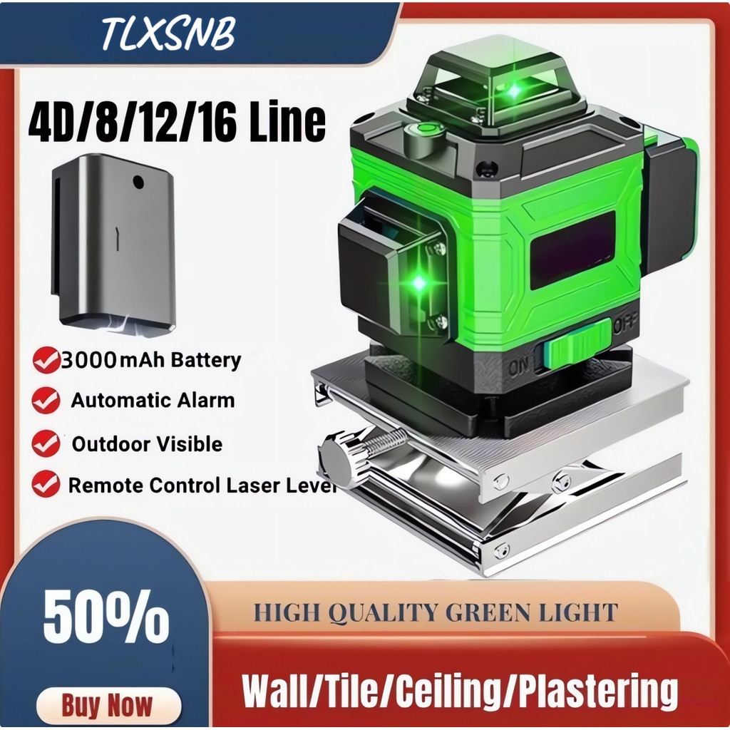 Diskon Besar 16 Baris 4D Tingkat Laser Garis Hijau SelfLeveling 360 Horizontal dan Vertikal Tingkat 