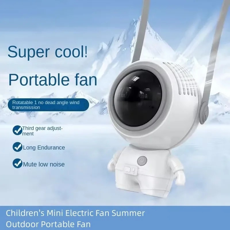 New Usb Small Fan Hanging Neck Handheld Lazy Astronaut Bladeless Fan Children'S Mini Electric Fan