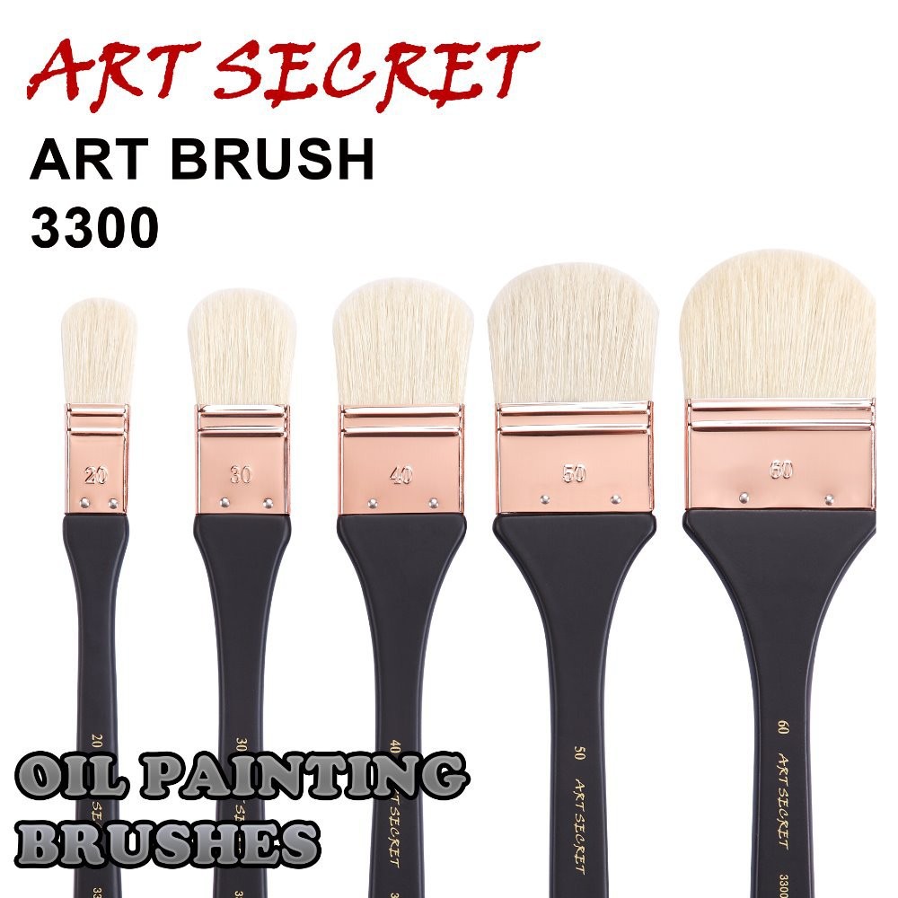 Artsecret Big Wide Paint-Brushes Single Oil Drawing 3300 Chungking White Bristle Long Wooden Handle 