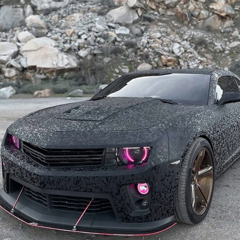 Otomotif Ditempa Hitam Dimodifikasi PET Serat Karbon Stiker Camo Super Terang Film Seluruh Tubuh