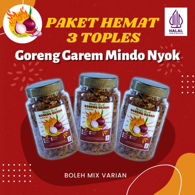 

SANS Paket Hemat 3 Toples Bawang Goreng ( goreng garem ) Mindo Nyok, Khas Betawi Tanpa Tepung