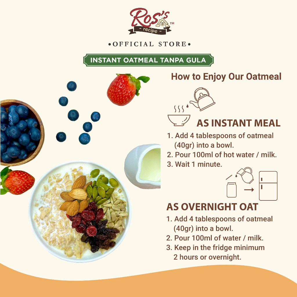 

Ros Recipe Instant Oatmeal Raisin Berry 400gr (Tanpa Gula)
