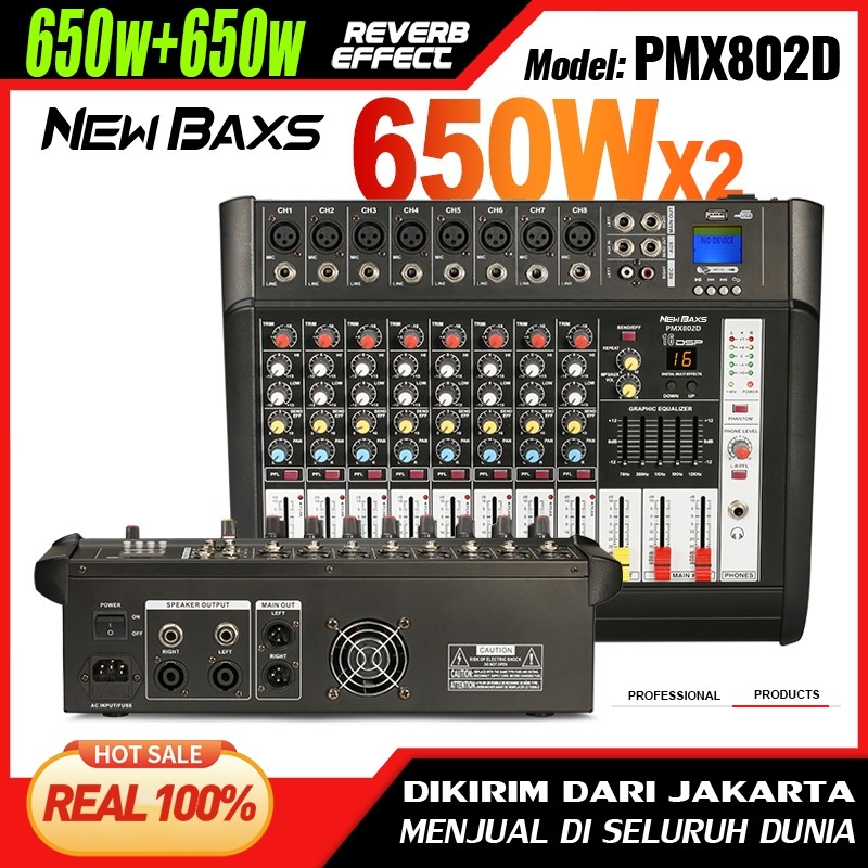 NEW PRODUCT NEW BAXS MIXER AUDIO PMX802D 8 SOUND STRIP BUILT-IN 650 WATT POWER AMPLIFIER * 2 SALURAN