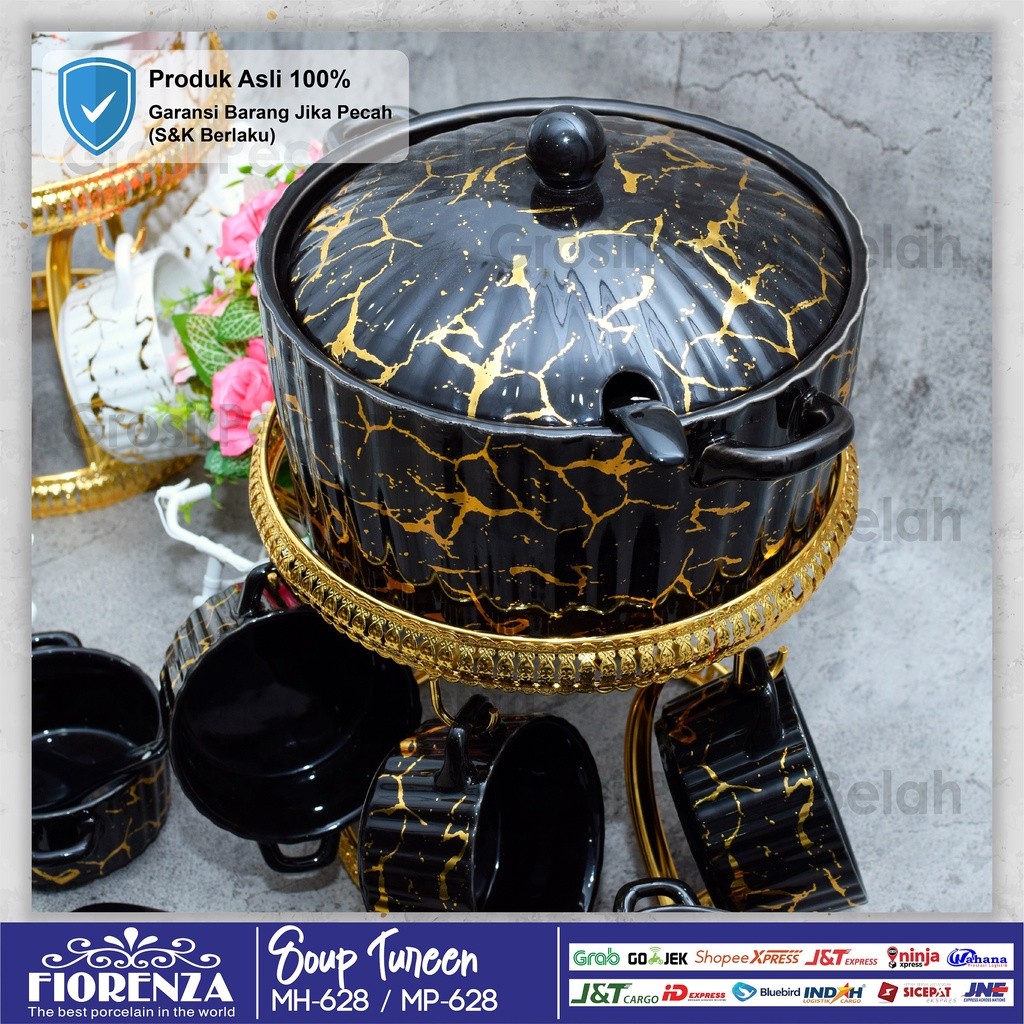 Mangkok Set Sop Keramik Dengan Rak Fiorenza Motif Marble 628