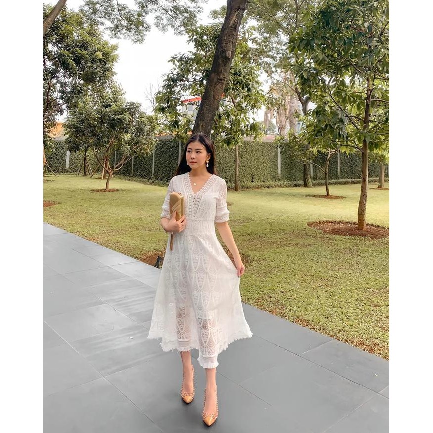 White Bohemian Dress Wanita Import Premium Beachwear Summer Dress Boho