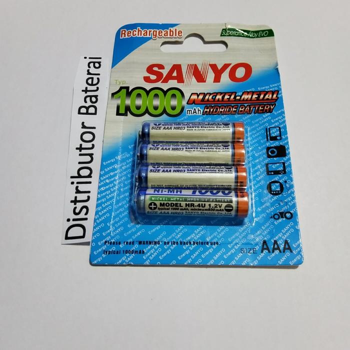 Baterai Charger Sanyo 1100Mah Aaa 1.2V - Batre Cas A3 Sanyo 1100 Isi 4 Murah