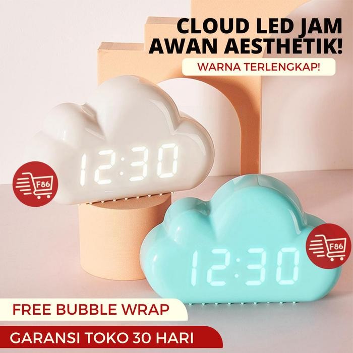Jam Digital Awan / Design Lucu Weker Anak Led - Jam Dan Suhu