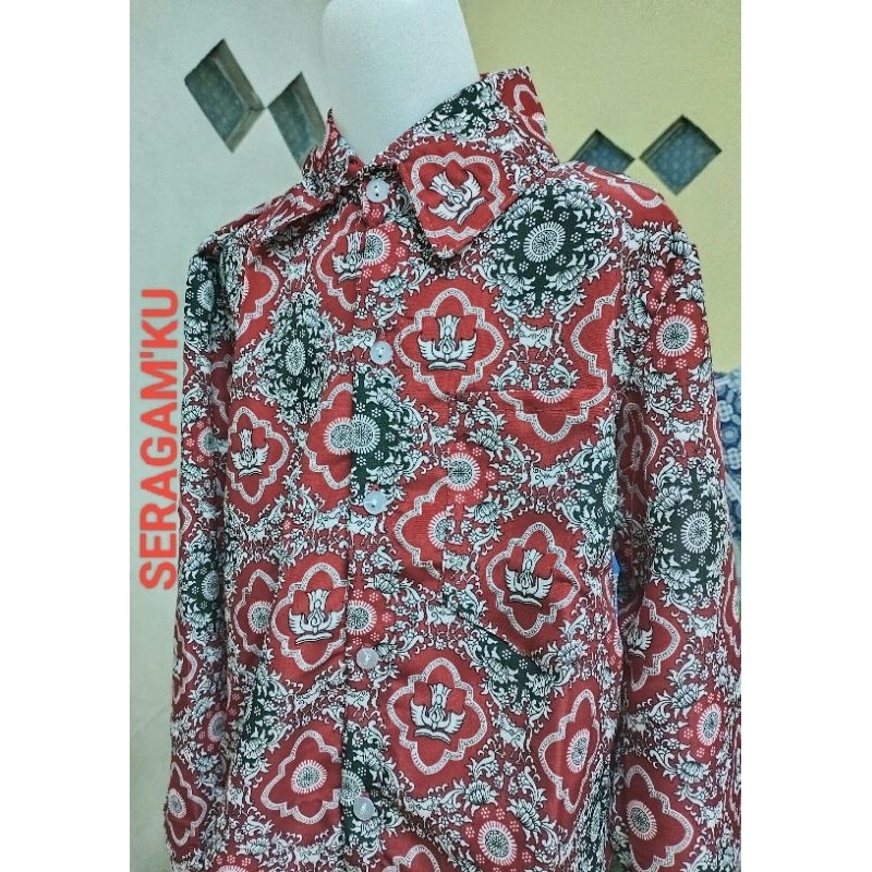 ARE BATIK SD NEGERI/Batik Sekolah SD/Baju Batik Sekolah/SERAGAM BATIK SEKOLAH SD MERAH MOTIF TUNAS