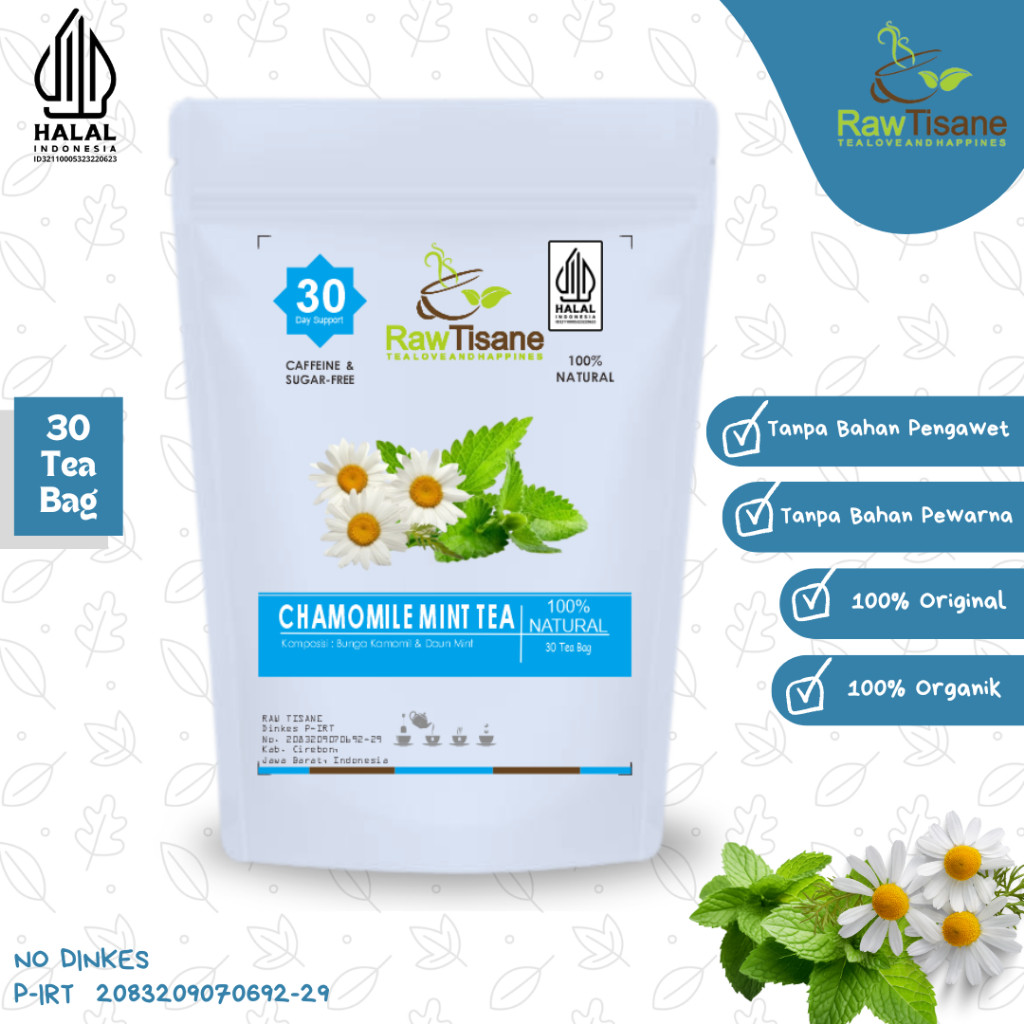 

RAW TISANE Chamomile Mint Tea : Teh Celup Bunga Chamomile & Daun Mint Isi 30 Tea Bag