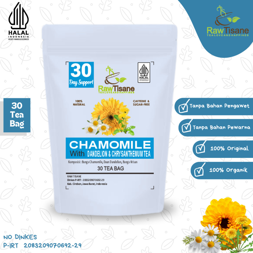 

RAW TISANE Chamomile Dandelion Chrysanthemum Tea : Teh Celup Bunga Chamomile, Daun Dandelion & Bunga