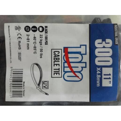 

Cable Ties Black / Hitam 300 x 4.8 mm Industrial Grade TOHO