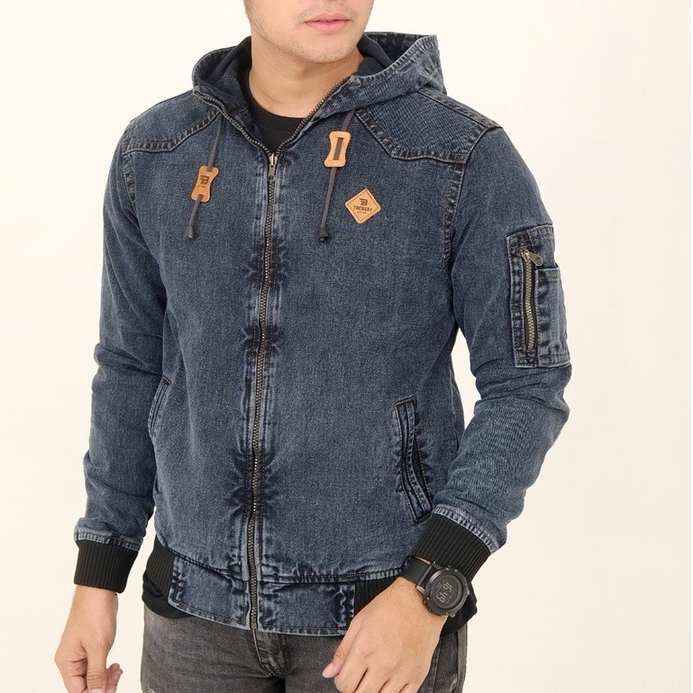 Vall Jaket Jeans Hoodie Sandwoahs - Jaket Denim Pria Woshing - Jaket Jeans Topi Original THE BERRY