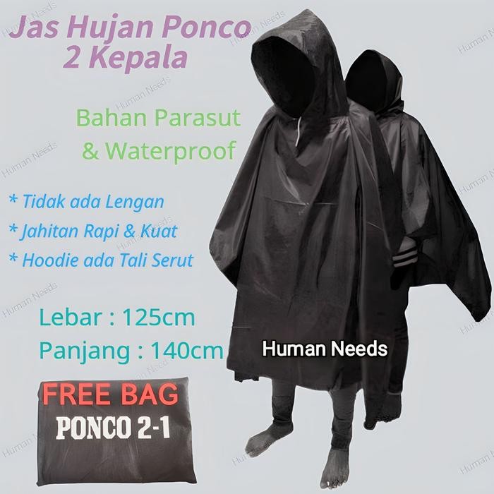 Terbaru Jas Hujan Ponco 2 Kepala Tebal Bahan Mirip Axio Mantel Ujan Kepala Dua Original