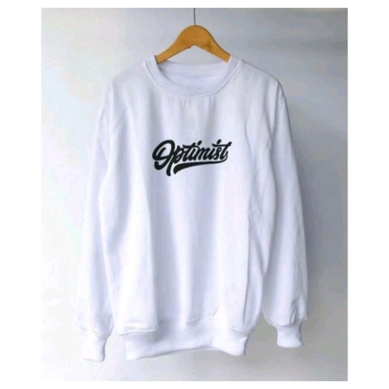 Vall Sweater crewneck Optimist wanita dan pria simple keren putih