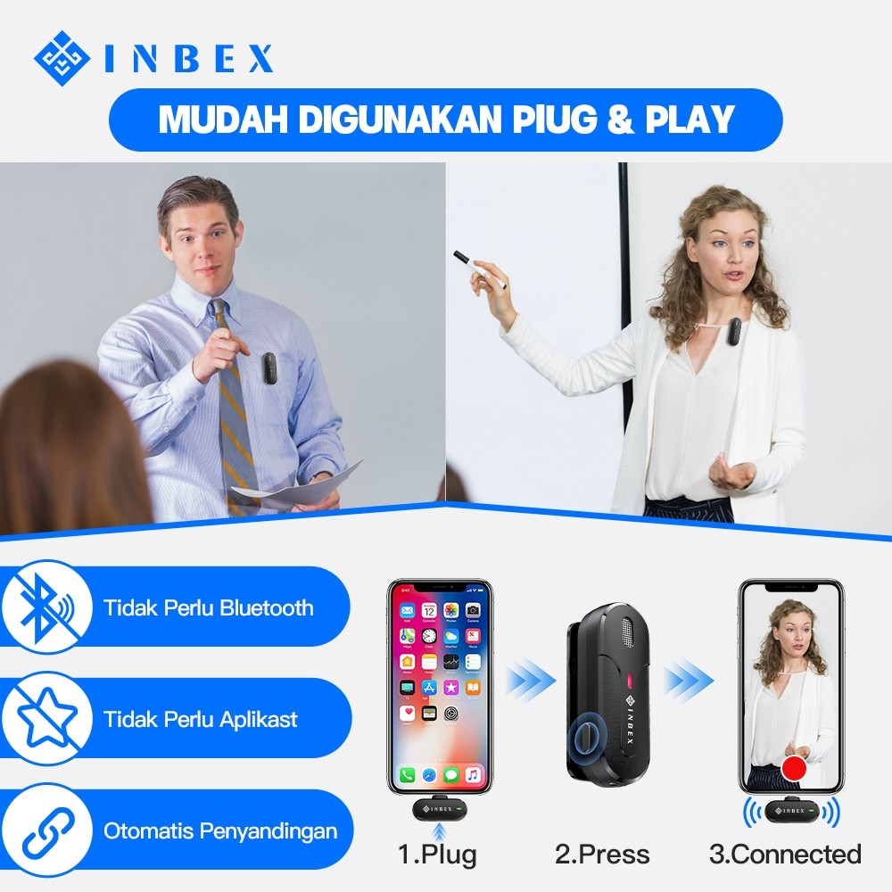 Microphone Wireless HP Clip on Microphone Wireless Bluetooth Plug & Play Mini Mic Vlog Live